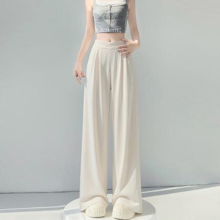 BY15613# 夏冰丝薄款窄版阔腿西装裤女高腰宽松休闲显瘦垂感直筒裤 服裝批發女裝批發服飾貨源