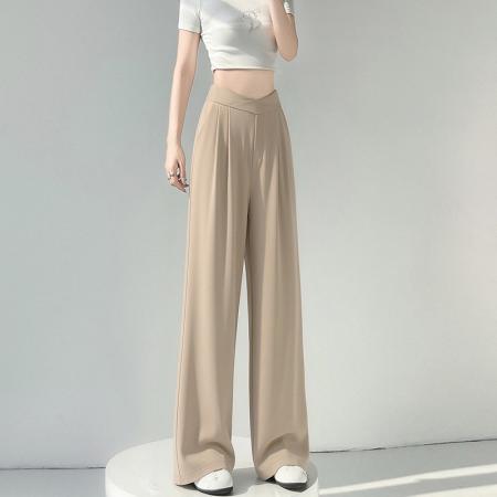 BY15613# 夏冰丝薄款窄版阔腿西装裤女高腰宽松休闲显瘦垂感直筒裤 服裝批發女裝批發服飾貨源