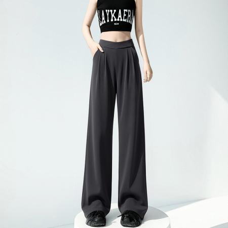 BY15613# 夏冰丝薄款窄版阔腿西装裤女高腰宽松休闲显瘦垂感直筒裤 服裝批發女裝批發服飾貨源