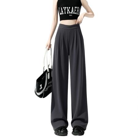 BY15613# 夏冰丝薄款窄版阔腿西装裤女高腰宽松休闲显瘦垂感直筒裤 服裝批發女裝批發服飾貨源