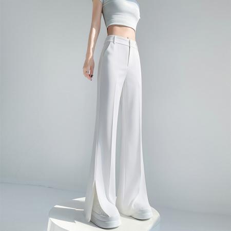 BY15614# 黑色开叉微喇裤职业女裤春夏高腰垂感显瘦西装直筒喇叭裤 服裝批發女裝批發服飾貨源