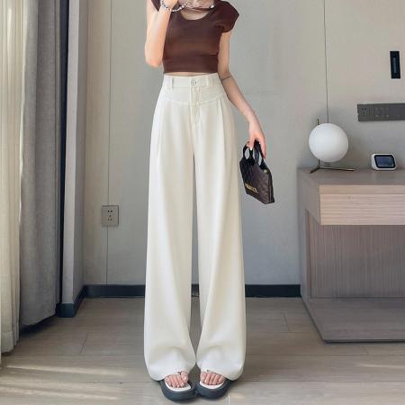 BY15615# 灰色西装裤女夏季薄款高腰显瘦高级感垂感西裤冰丝窄版直筒阔腿裤 服裝批發女裝批發服飾貨源