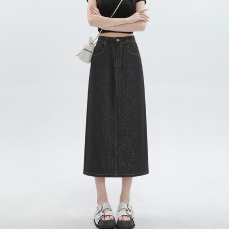 BY15616# 梨形身材蓝色天丝牛仔半身裙女夏季薄款大码高腰中长款a字裙 服裝批發女裝批發服飾貨源