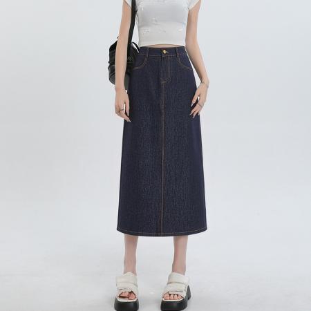 BY15616# 梨形身材蓝色天丝牛仔半身裙女夏季薄款大码高腰中长款a字裙 服裝批發女裝批發服飾貨源
