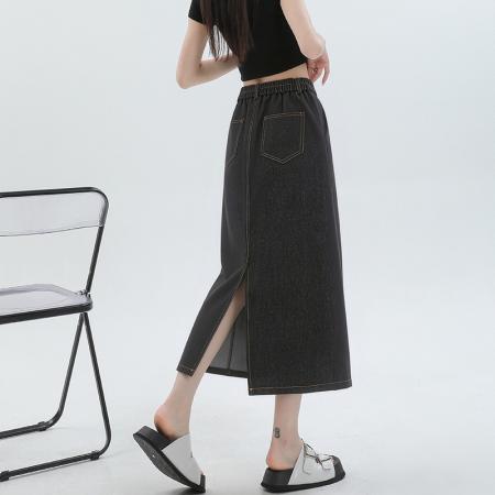 BY15616# 梨形身材蓝色天丝牛仔半身裙女夏季薄款大码高腰中长款a字裙 服裝批發女裝批發服飾貨源