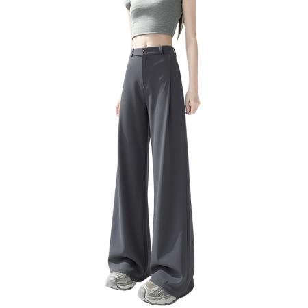BY15617# 灰色西装阔腿裤女春夏季新款高腰垂感宽松休闲小个子直筒西裤 服裝批發女裝批發服飾貨源