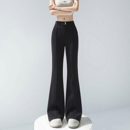 BY15618# 冰丝西装微喇叭裤女夏季薄款新款轻薄小个子高腰显瘦黑色裤子 服裝批發女裝批發服飾貨源