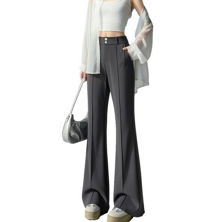 BY15618# 冰丝西装微喇叭裤女夏季薄款新款轻薄小个子高腰显瘦黑色裤子 服裝批發女裝批發服飾貨源