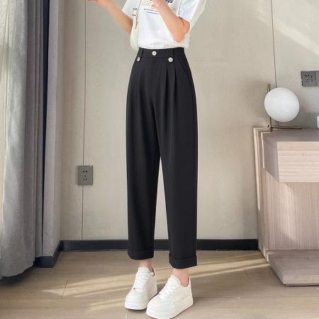 BY15619# 抗皱宽松显瘦梨型身材裤子小个子九分休闲裤女冰丝萝卜哈伦裤春夏 服裝批發女裝批發服飾貨源