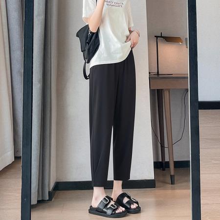 BY15620# 黑色九分哈伦裤女春夏薄款新款小个子显瘦百搭八分休闲萝卜裤 服裝批發女裝批發服飾貨源