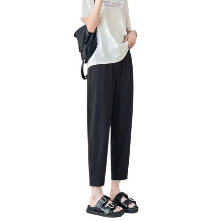 BY15620# 黑色九分哈伦裤女春夏薄款新款小个子显瘦百搭八分休闲萝卜裤 服裝批發女裝批發服飾貨源