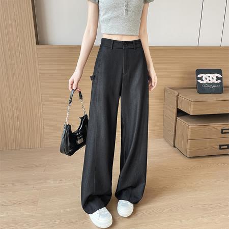 BY15622# 深蓝色冰丝阔腿牛仔裤女夏季薄款胖妹妹mm高腰宽松显瘦天丝直筒裤 服裝批發女裝批發服飾貨源