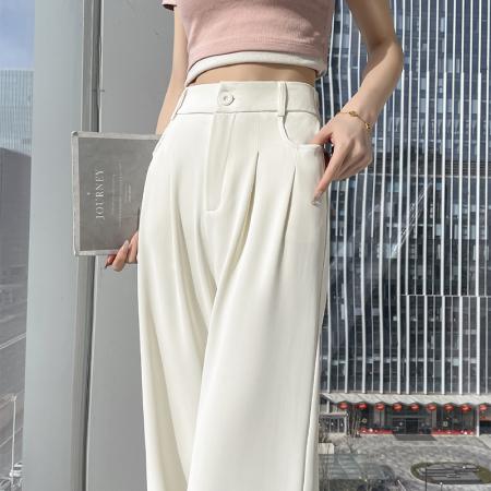 BY15623# 窄版阔腿裤女新款小个子高腰显瘦垂感直筒休闲西装裤 服裝批發女裝批發服飾貨源