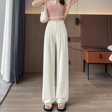 BY15623# 窄版阔腿裤女新款小个子高腰显瘦垂感直筒休闲西装裤 服裝批發女裝批發服飾貨源