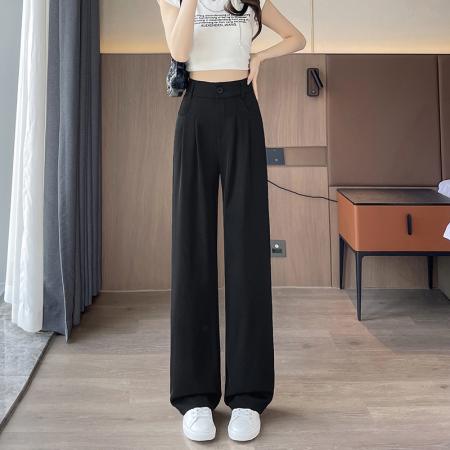BY15623# 窄版阔腿裤女新款小个子高腰显瘦垂感直筒休闲西装裤 服裝批發女裝批發服飾貨源
