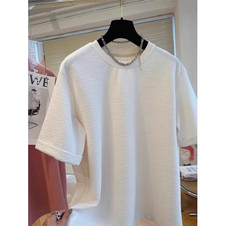 BY15626# 韩版简约百搭宽松胖MM300斤大码圆领休闲纯色短袖T恤夏季显瘦上衣 服裝批發女裝批發服飾貨源