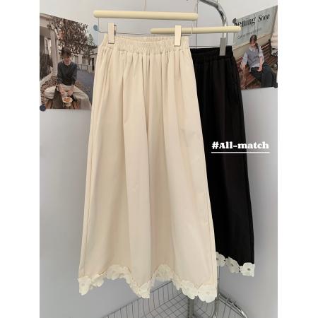 BY15628# 黑色设计感花朵休闲阔腿裤女甜美森系小个子宽松慵懒裙裤子 服裝批發女裝批發服飾貨源