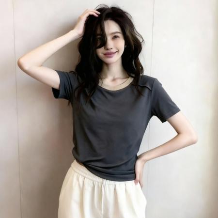 BY15633# 夏季新款撞色圆领拼接正肩设计修身显瘦短袖T恤上衣女 服裝批發女裝批發服飾貨源