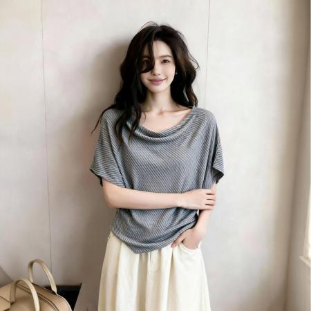 BY15638# 夏季新款美式温柔性感风可一字肩气质慵懒短袖T恤上衣 服裝批發女裝批發服飾貨源