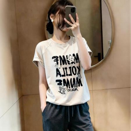 BY15640# 夏季新款韩版时尚通勤风印花字母圆领宽松短袖T恤上衣 服裝批發女裝批發服飾貨源