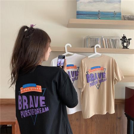 BY15676# 纯棉短袖T恤女夏韩版新款设计感卡通宽松大码oversize上衣  服裝批發女裝批發服飾貨源