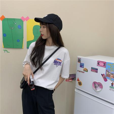 BY15676# 纯棉短袖T恤女夏韩版新款设计感卡通宽松大码oversize上衣  服裝批發女裝批發服飾貨源