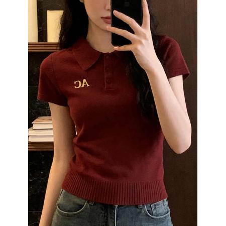 BY15721# 时尚休闲polo领短袖t恤女夏季新款轻奢显瘦巨好看针织衫上衣  服裝批發女裝批發服飾貨源