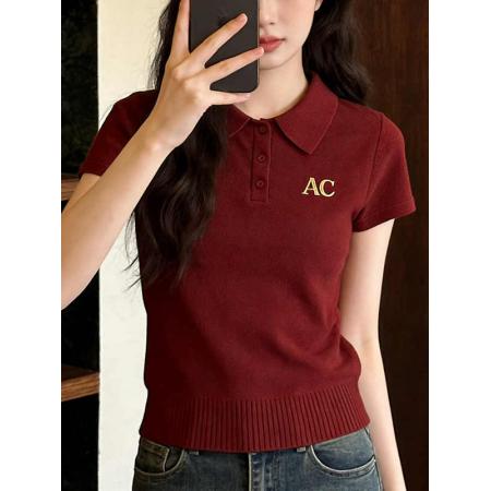 BY15721# 时尚休闲polo领短袖t恤女夏季新款轻奢显瘦巨好看针织衫上衣  服裝批發女裝批發服飾貨源