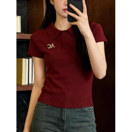 BY15721# 时尚休闲polo领短袖t恤女夏季新款轻奢显瘦巨好看针织衫上衣  服裝批發女裝批發服飾貨源