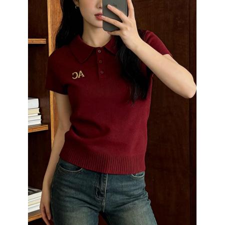 BY15721# 时尚休闲polo领短袖t恤女夏季新款轻奢显瘦巨好看针织衫上衣  服裝批發女裝批發服飾貨源