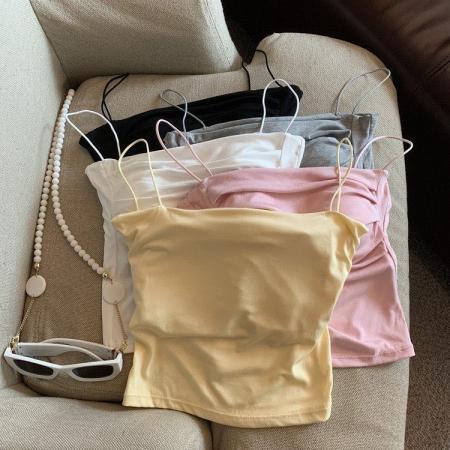 BY15726# 新款夏季美德拉纯欲风辣妹褶修身吊带针织美背吊带短背心女  服裝批發女裝批發服飾貨源