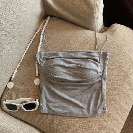 BY15726# 新款夏季美德拉纯欲风辣妹褶修身吊带针织美背吊带短背心女  服裝批發女裝批發服飾貨源