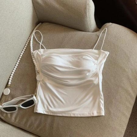 BY15726# 新款夏季美德拉纯欲风辣妹褶修身吊带针织美背吊带短背心女  服裝批發女裝批發服飾貨源