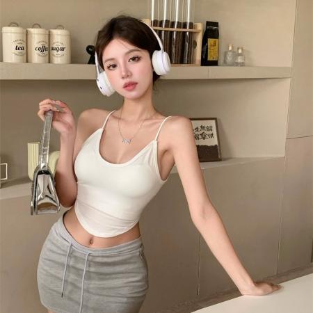 BY15727# 夏季甜辣小美背背心外穿女带胸垫纯欲风设计感莫代尔无袖吊带上衣  服裝批發女裝批發服飾貨源