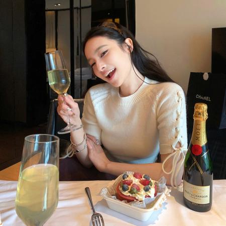 BY15732# 新款夏季圆领绑带短袖针织衫女初xai新款设计感短款上衣  服裝批發女裝批發服飾貨源