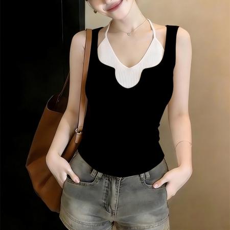 BY15735# 辣妹休闲假两件吊带背心女独特设计感小众修身纯欲夏外穿无袖上衣  服裝批發女裝批發服飾貨源