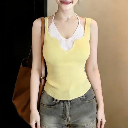 BY15735# 辣妹休闲假两件吊带背心女独特设计感小众修身纯欲夏外穿无袖上衣  服裝批發女裝批發服飾貨源