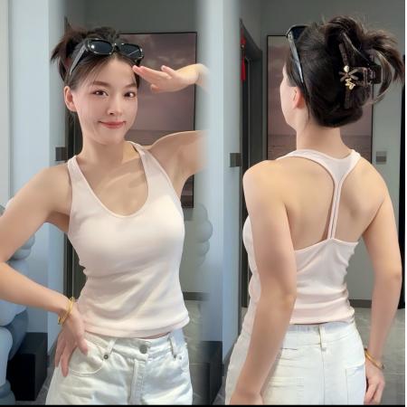 BY15737# 美背胸垫运动背心女工字外穿显瘦文胸普拉提运动休闲背心  服裝批發女裝批發服飾貨源