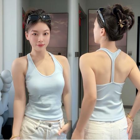 BY15737# 美背胸垫运动背心女工字外穿显瘦文胸普拉提运动休闲背心  服裝批發女裝批發服飾貨源