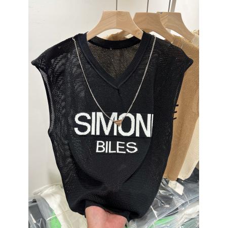 BY15738# 针织衫冰爽丝字母短袖针织上衣短款小个子薄款上新休闲百搭洋气  服裝批發女裝批發服飾貨源