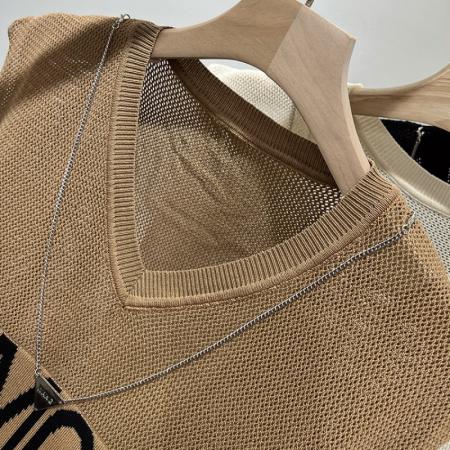 BY15738# 针织衫冰爽丝字母短袖针织上衣短款小个子薄款上新休闲百搭洋气  服裝批發女裝批發服飾貨源