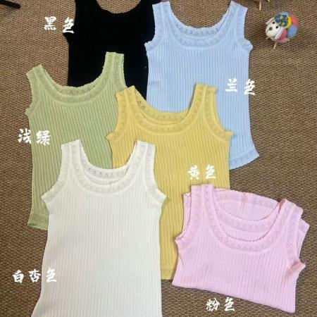 BY15740# 女士针织衫背心性感蕾丝边轻薄针织螺纹棉舒适柔软打底针织衫  服裝批發女裝批發服飾貨源