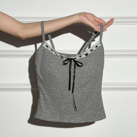 BY15746# 甜辣妹蕾丝绑带蝴蝶结吊带背心女带胸垫欲风美背外穿打底上衣女  服裝批發女裝批發服飾貨源