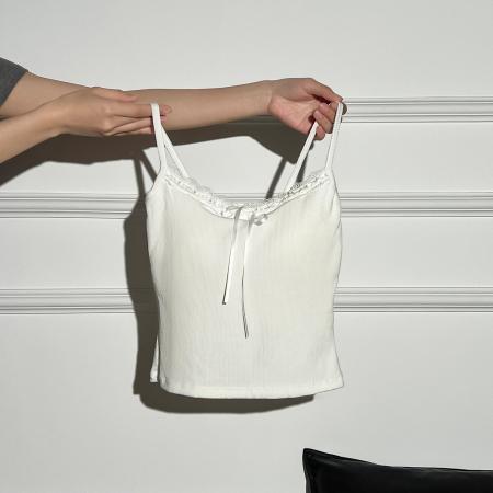 BY15746# 甜辣妹蕾丝绑带蝴蝶结吊带背心女带胸垫欲风美背外穿打底上衣女  服裝批發女裝批發服飾貨源