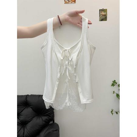 BY15747# 吊带背心女新款夏外穿黑色辣妹穿搭蕾丝假两件无袖上衣  服裝批發女裝批發服飾貨源