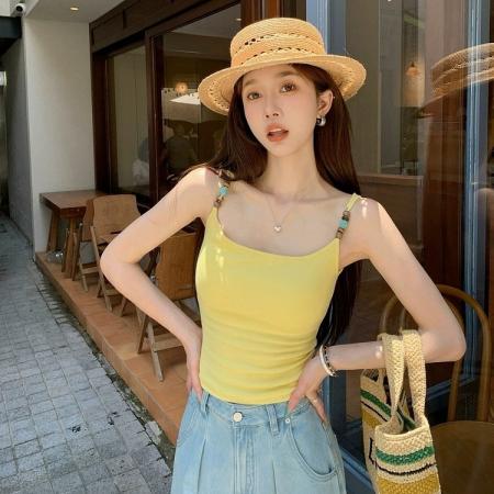 BY15748# 文胸一体法式带胸垫吊带背心女外穿夏季打底内搭绝美美背无袖上衣  服裝批發女裝批發服飾貨源