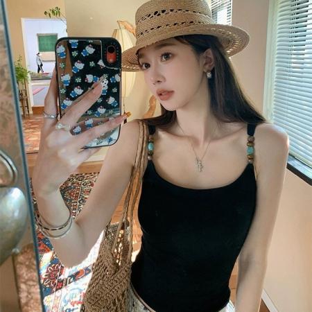 BY15748# 文胸一体法式带胸垫吊带背心女外穿夏季打底内搭绝美美背无袖上衣  服裝批發女裝批發服飾貨源