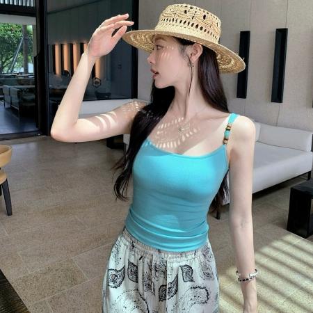 BY15748# 文胸一体法式带胸垫吊带背心女外穿夏季打底内搭绝美美背无袖上衣  服裝批發女裝批發服飾貨源