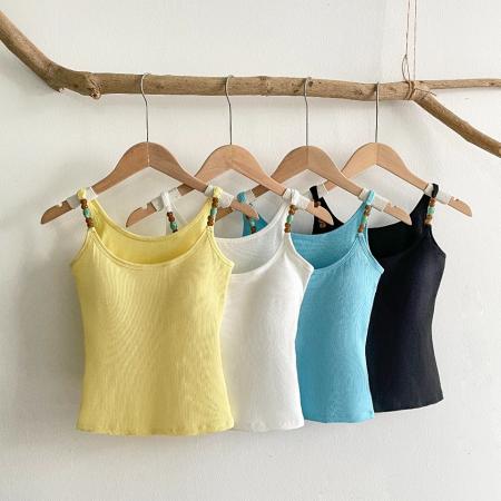 BY15748# 文胸一体法式带胸垫吊带背心女外穿夏季打底内搭绝美美背无袖上衣  服裝批發女裝批發服飾貨源