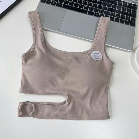 BY15749# 甜辣妹露腰小背心女带胸垫外穿坎肩t恤夏季打底短款无袖美背ins潮  服裝批發女裝批發服飾貨源